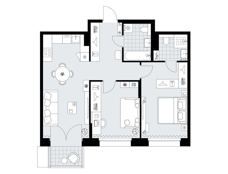 Планировка: 2-комн. квартира 68.10 м² в новостройке Хольм