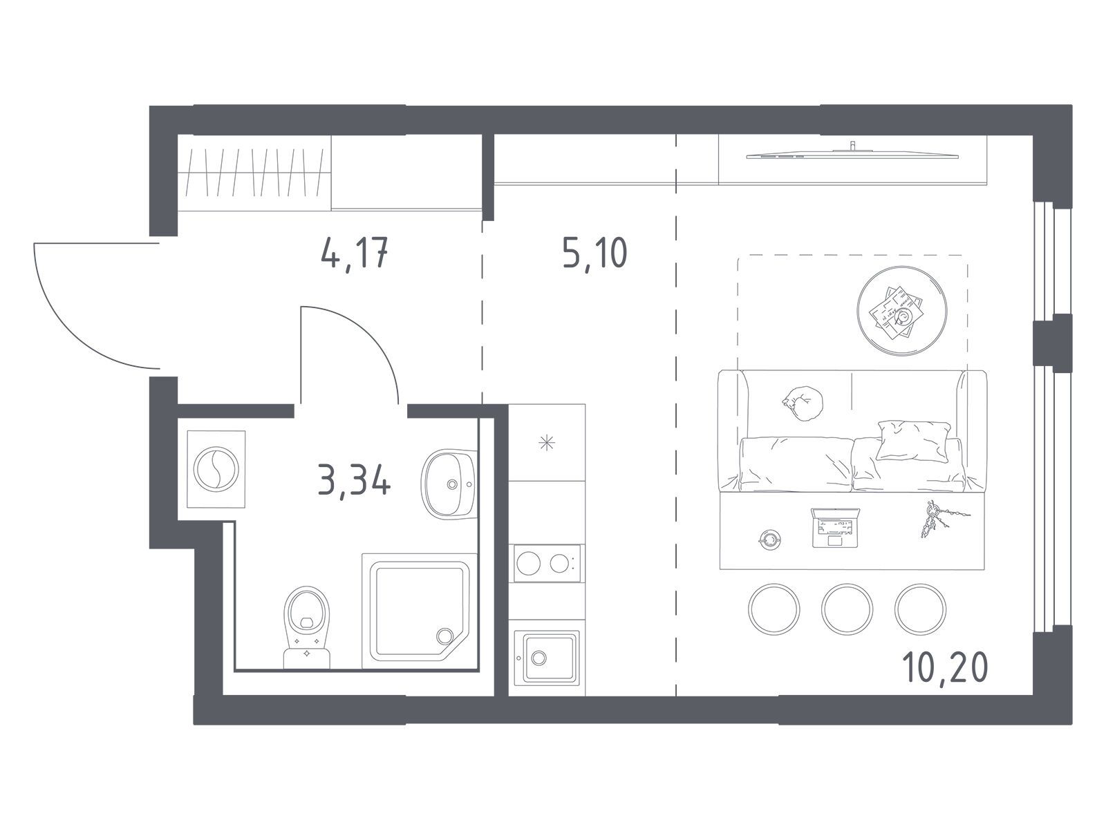 Планировка: Студия 22.81 м² в новостройке Пригород Лесное