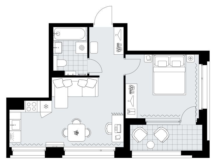 Планировка: 1-комн. квартира 42.50 м² в новостройке Хольм