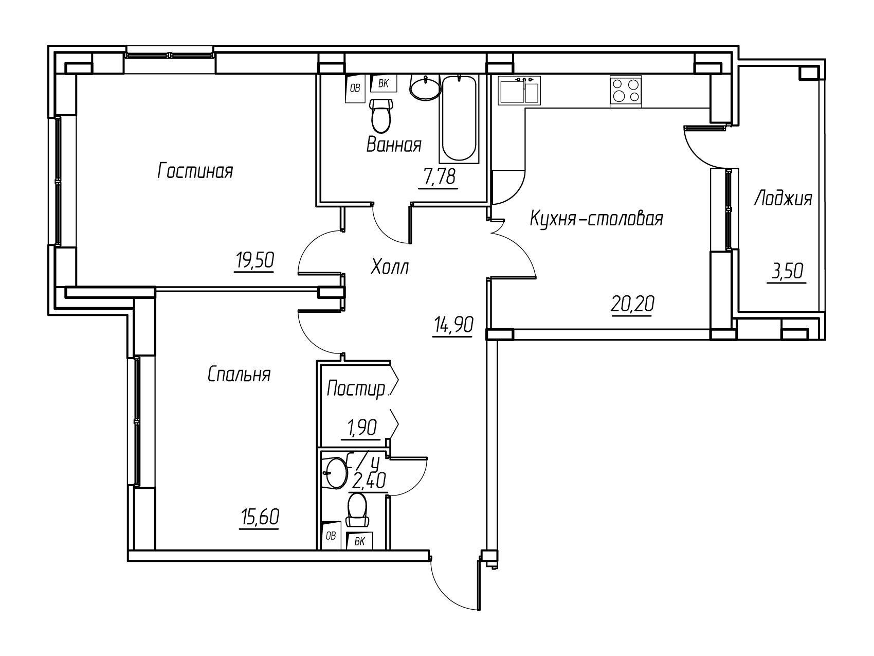 Планировка: 2-комн. квартира 85.00 м² в новостройке ЖК Ангелово-Резиденц