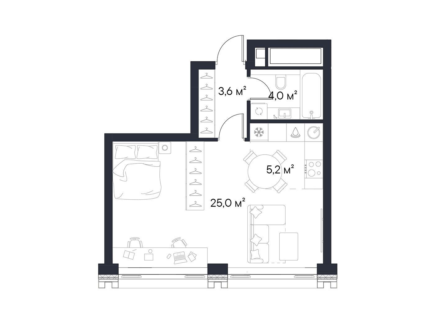 Планировка: Студия 37.80 м² в новостройке Первый Нагатинский