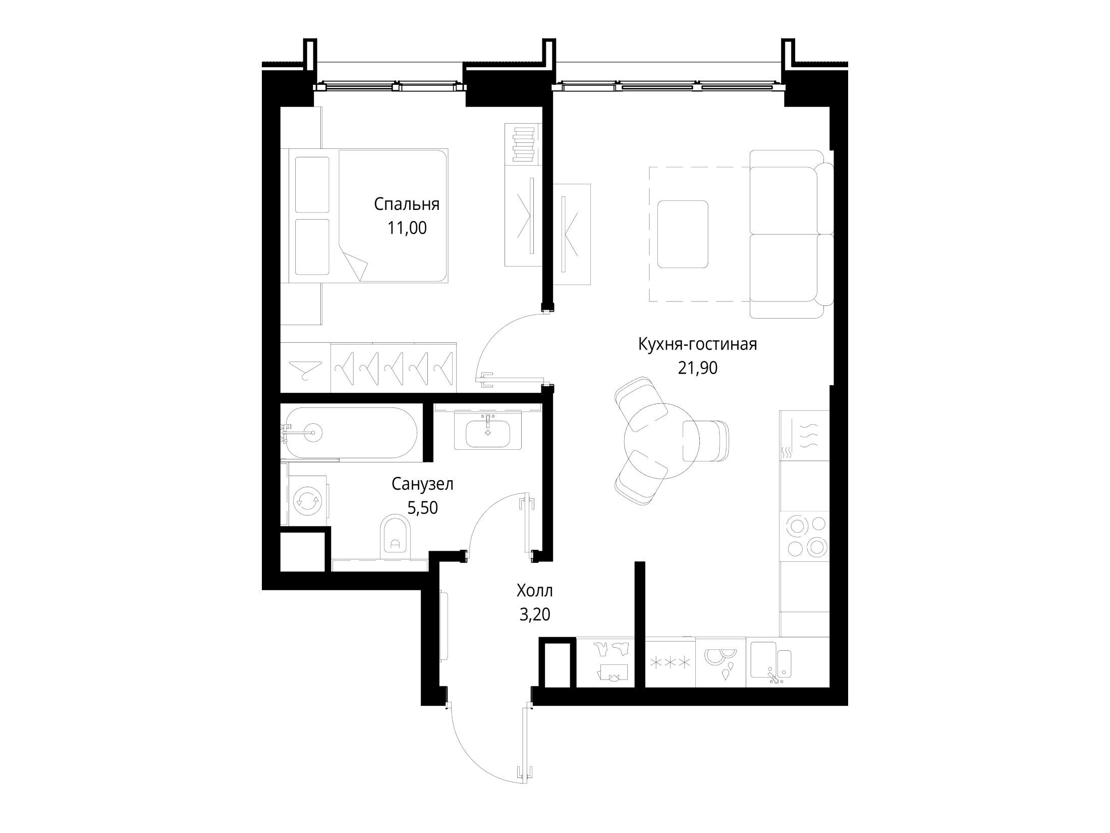 Планировка: 1-комн. квартира 41.60 м² в новостройке Ситидзен