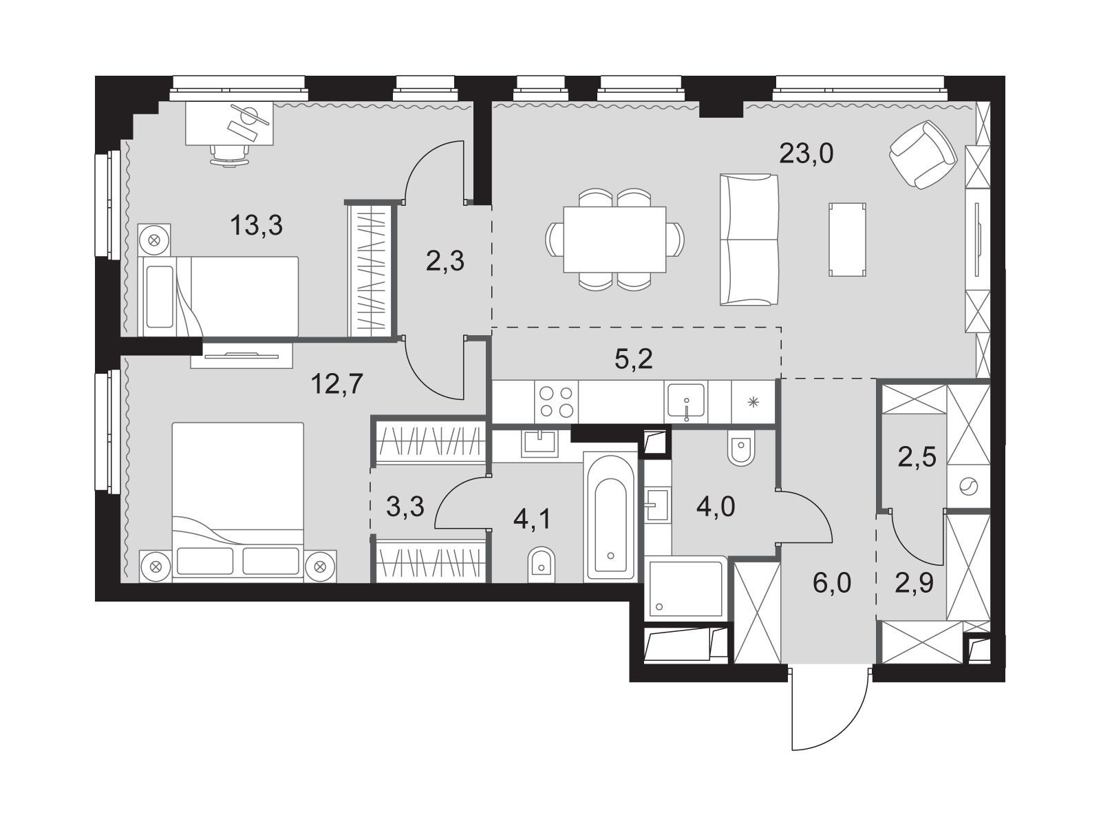 Планировка: 3-комн. квартира 79.30 м² в новостройке Сидней Сити