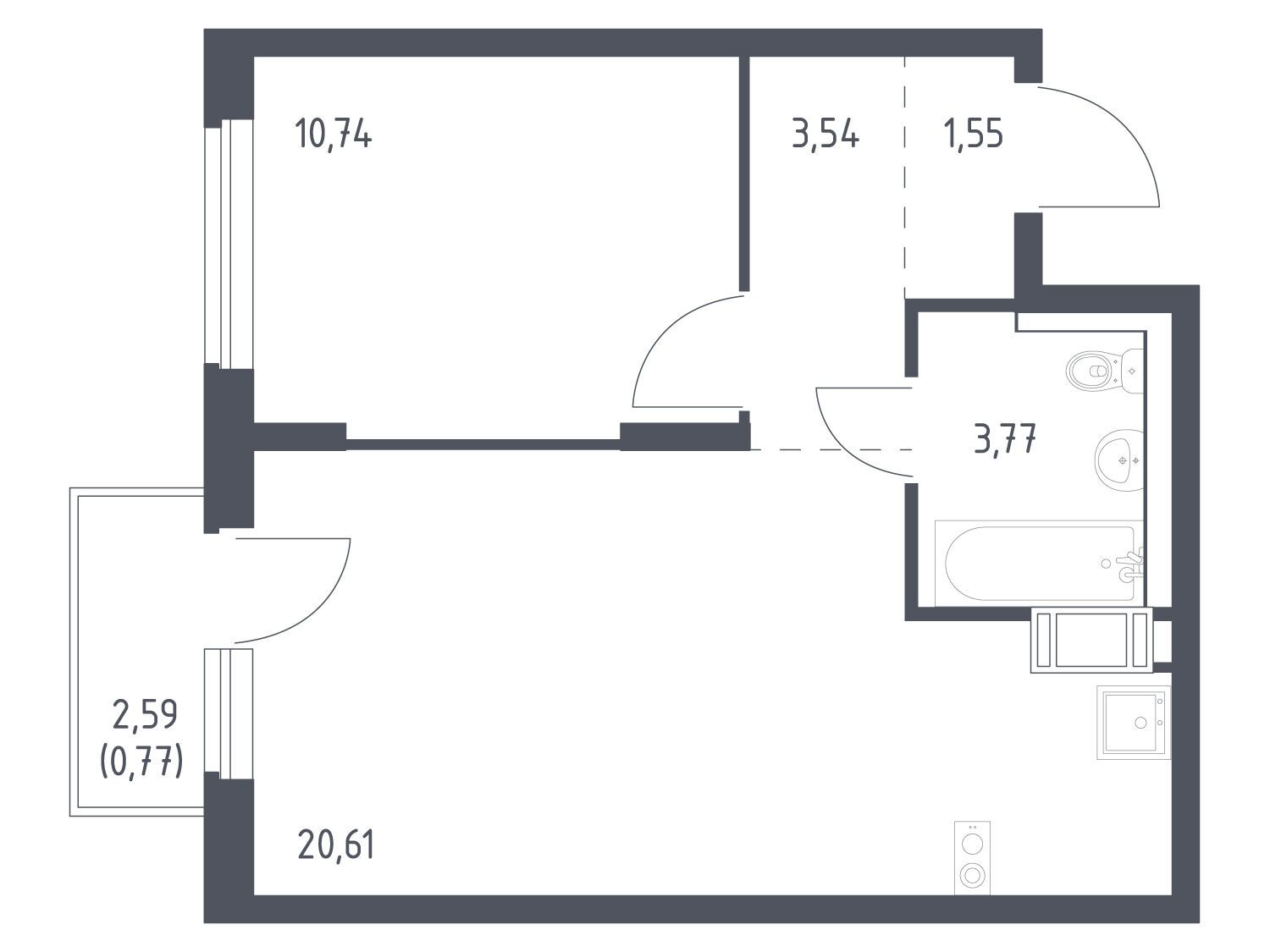 Планировка: 1-комн. квартира 40.98 м² в новостройке Квартал Торики