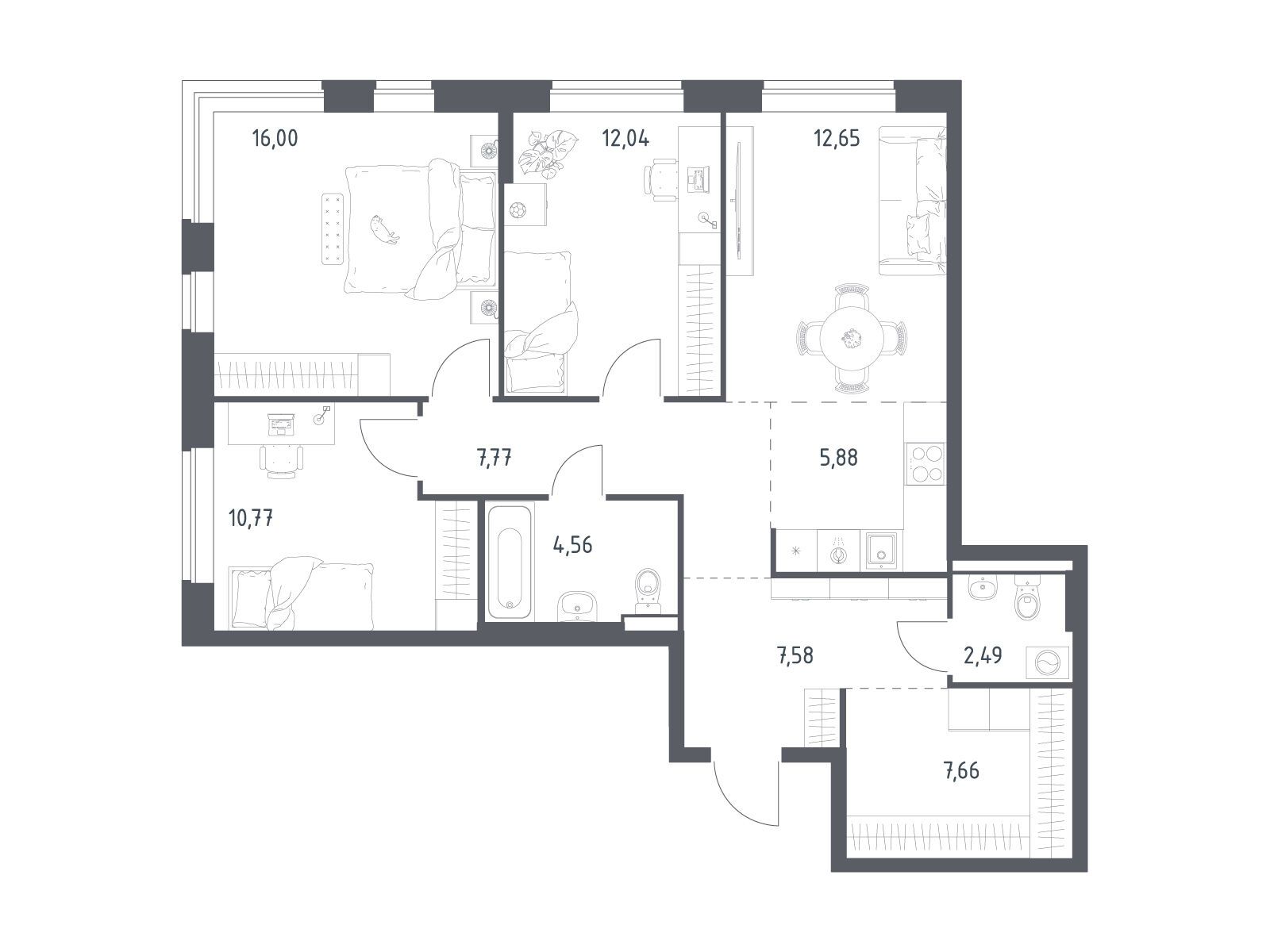 Планировка: 3-комн. квартира 87.40 м² в новостройке Новое Видное