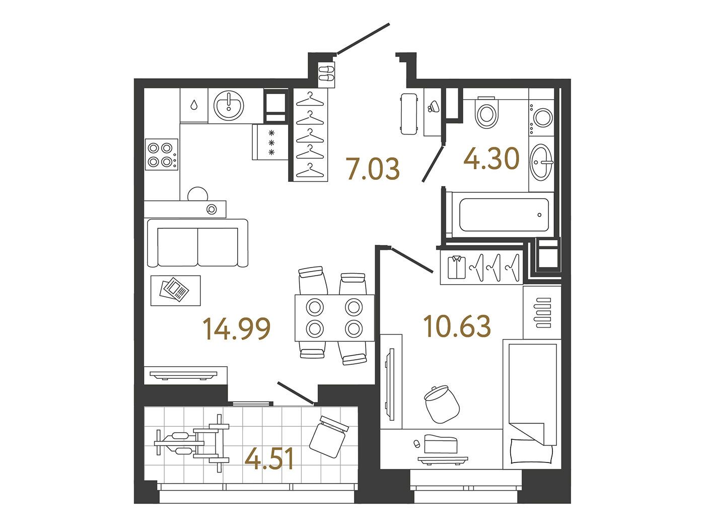 Планировка: 1-комн. квартира 36.95 м² в новостройке Ультра Сити 3.0