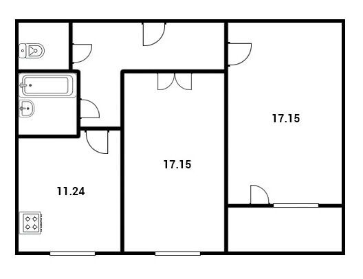 Планировка: 2-комн. квартира 62.21 м² в новостройке Новоокский