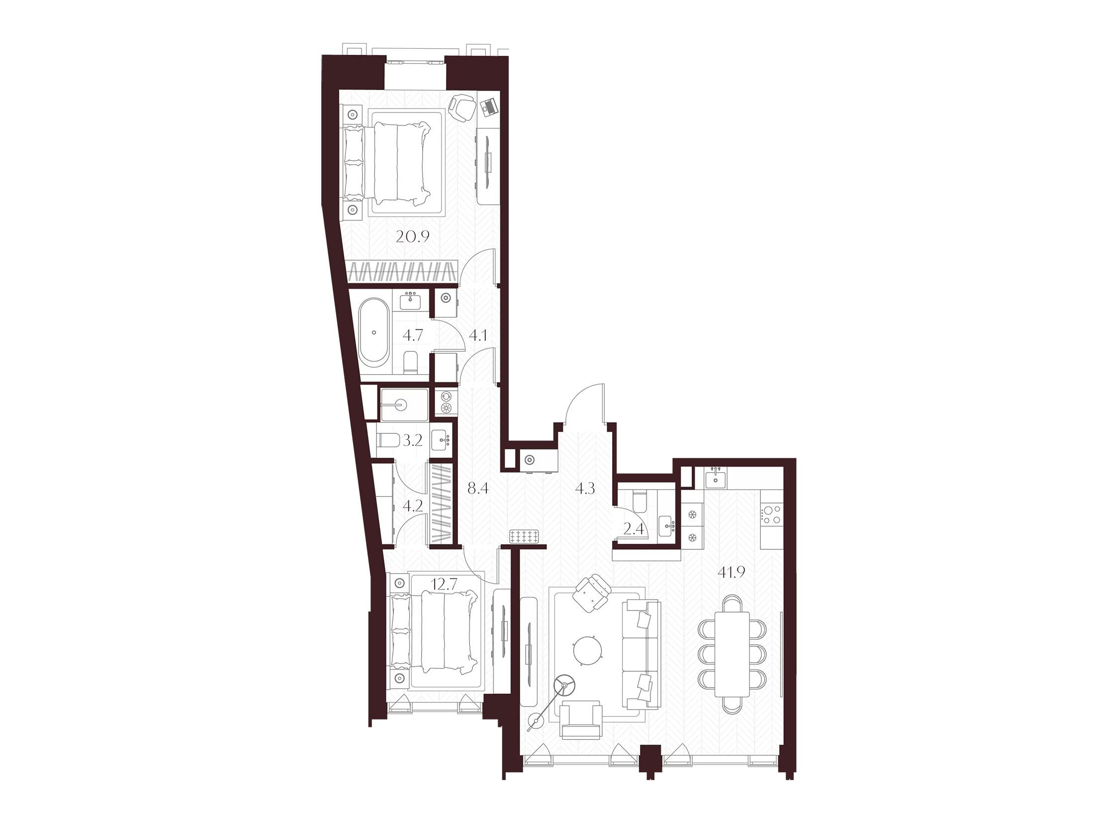 Планировка: 2-комн. квартира 106.80 м² в новостройке Климашкина 7/11