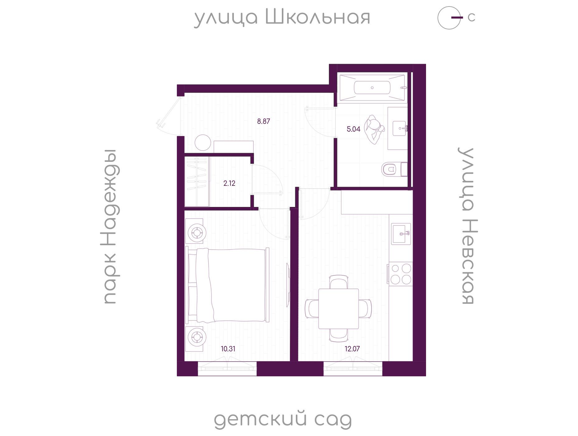 Планировка: 1-комн. квартира 38.41 м² в новостройке Дубровка.Парк