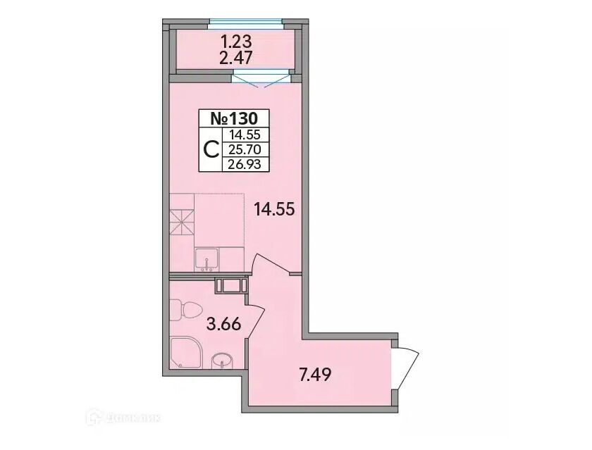 Планировка: Студия 27.20 м² в новостройке Рождественский квартал