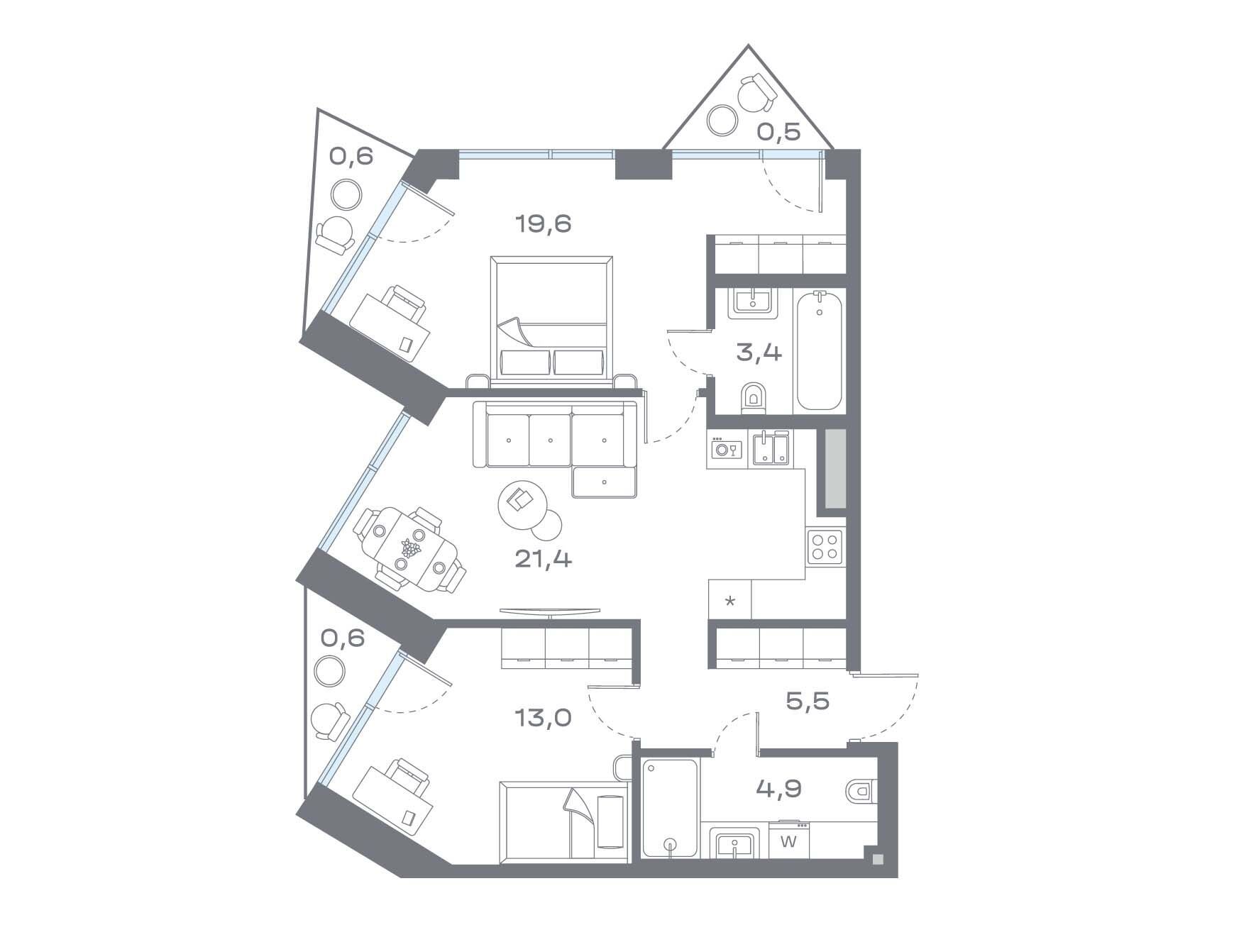 Планировка: 2-комн. квартира 69.38 м² в новостройке Дом Горизонтов