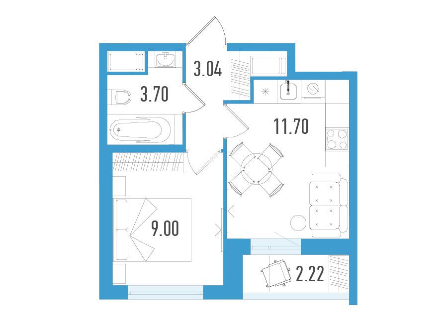 Планировка: 1-комн. квартира 28.63 м² в новостройке Южный форт