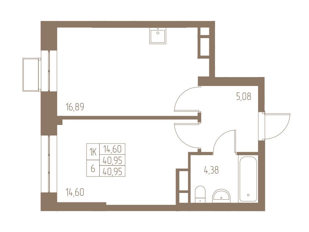 Планировка: 1-комн. квартира 40.95 м² в новостройке Фабрикант
