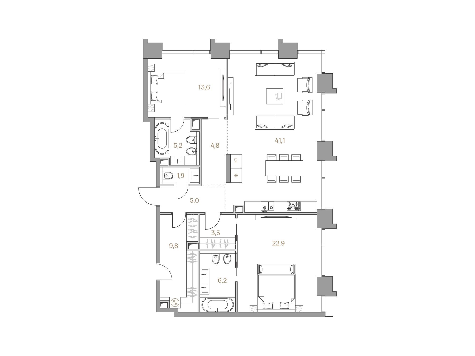 Планировка: 2-комн. квартира 114.00 м² в новостройке Коллекция Лужники
