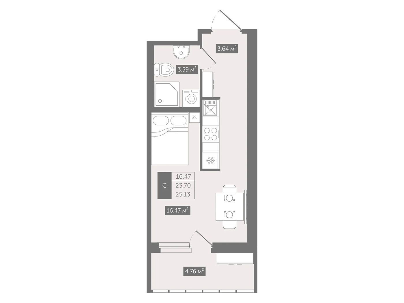 Планировка: Студия 25.13 м² в новостройке Квартал Воронцовский