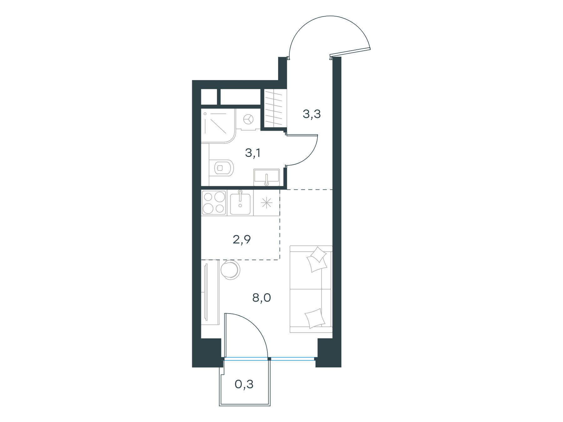 Планировка: Студия 17.60 м² в новостройке Левел Звенигородская