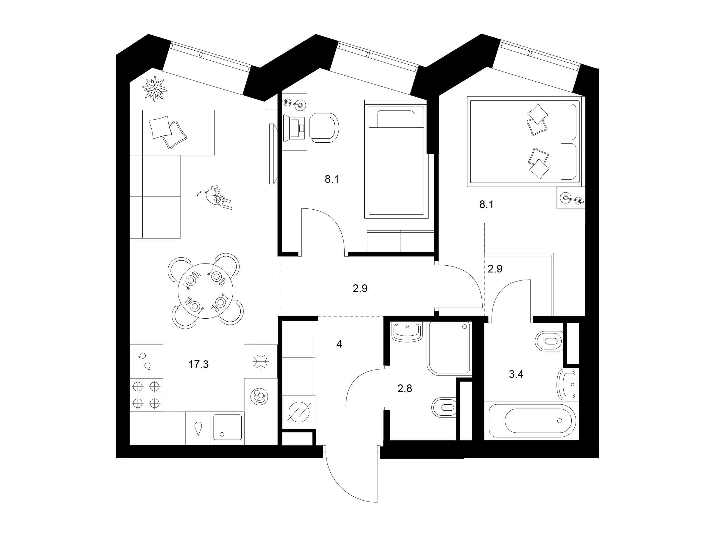 Планировка: 2-комн. квартира 49.50 м² в новостройке Лосиноостровский парк