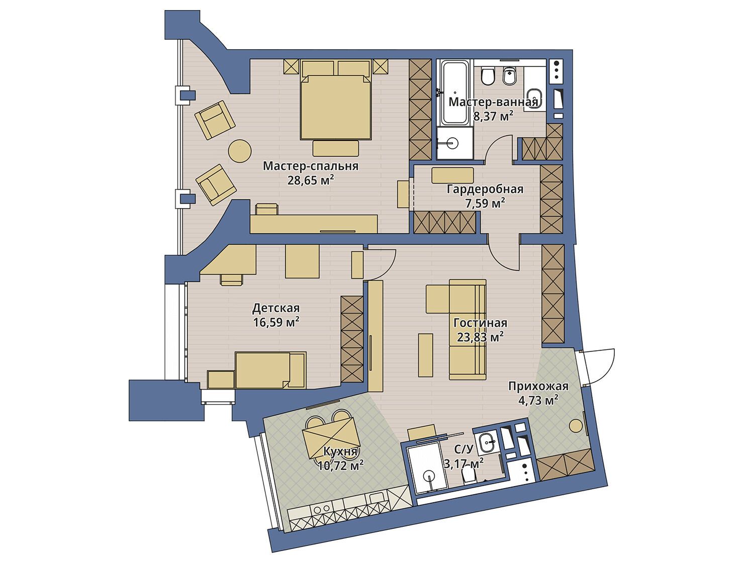Планировка: 2-комн. квартира 100.80 м² в новостройке Маршал