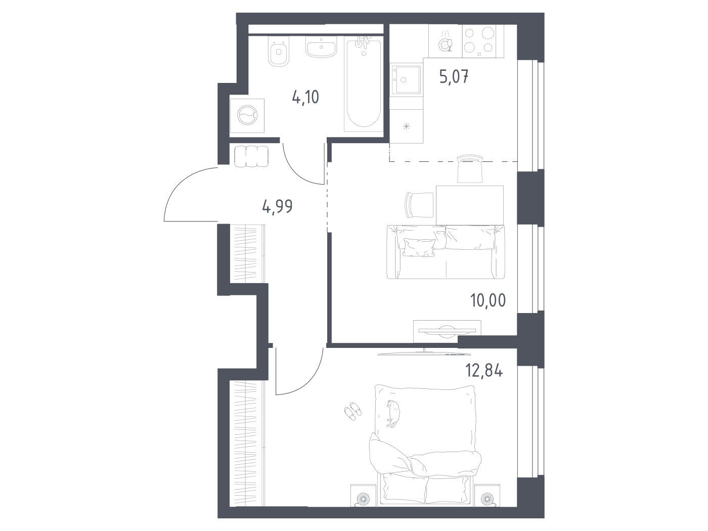 Планировка: 1-комн. квартира 37.00 м² в новостройке Квартал Домашний