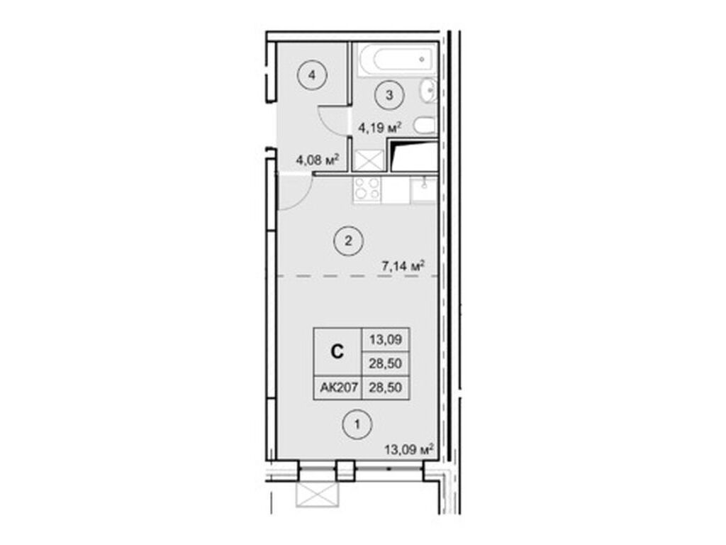 Планировка: Студия 28.50 м² в новостройке Экоград Новый Катуар