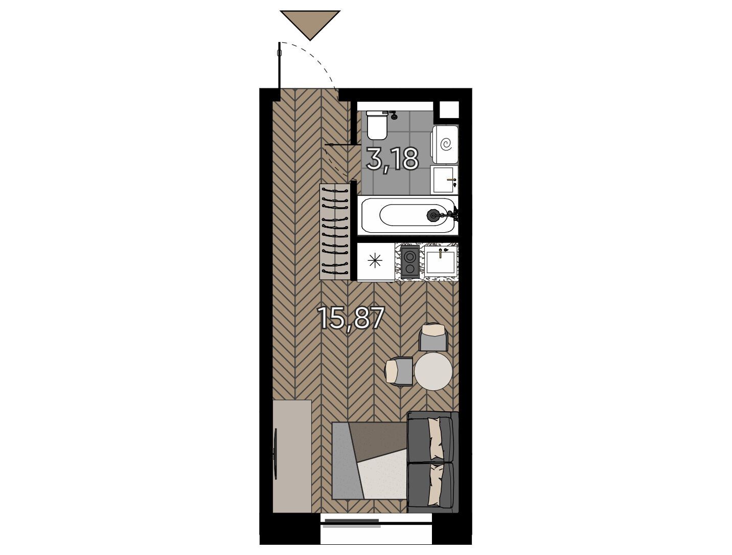 Планировка: Студия 19.60 м² в новостройке ЖК Зорге 9