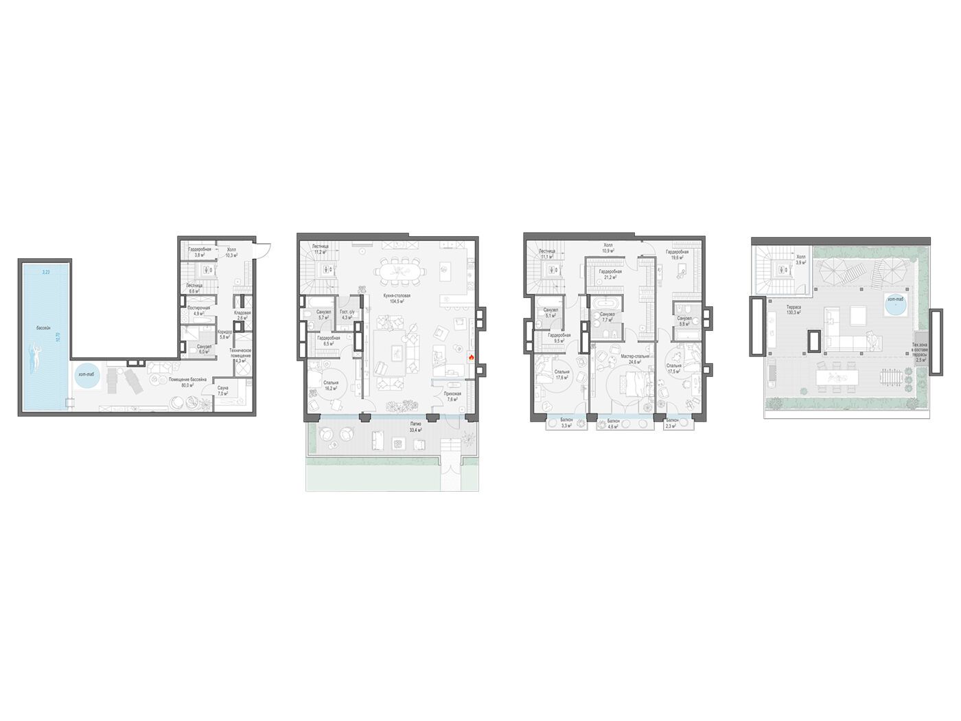 Планировка: 4-комн. квартира 436.40 м² в новостройке Обыденский №1