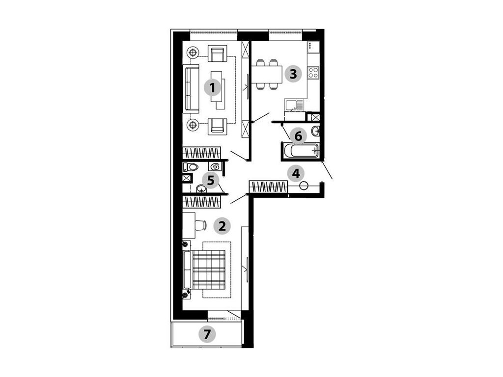 Планировка: 2-комн. квартира 61.40 м² в новостройке Малиново
