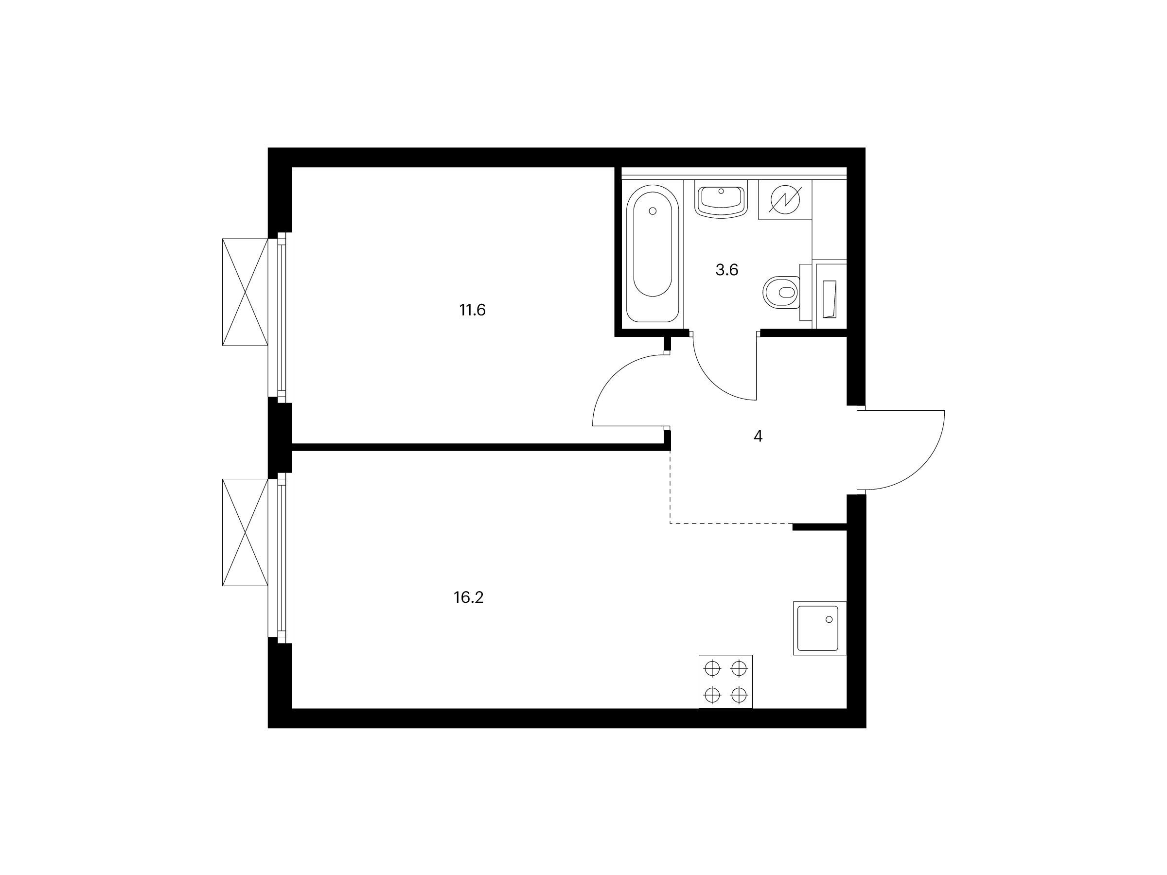 Планировка: 1-комн. квартира 35.40 м² в новостройке ЖК Первый Дубровский