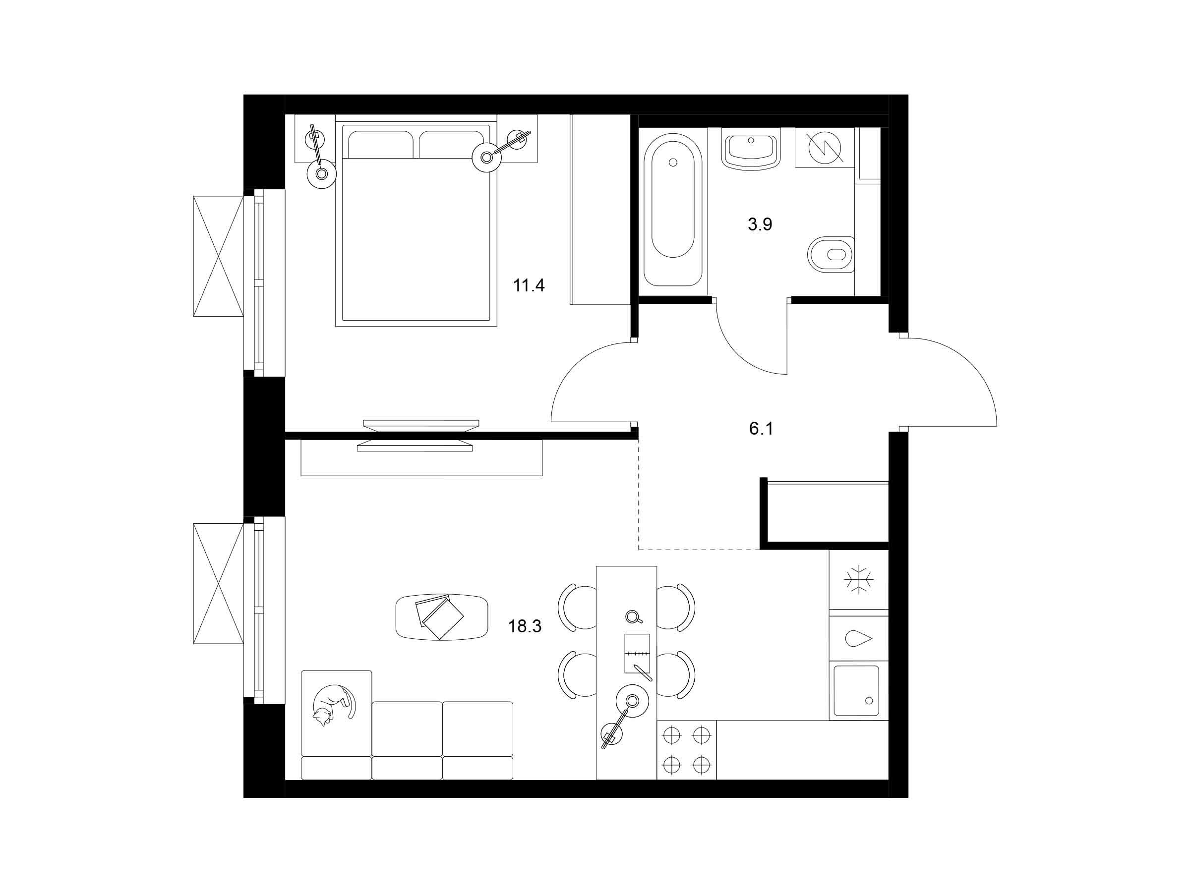 Планировка: 1-комн. квартира 39.70 м² в новостройке ЖК Люблинский парк
