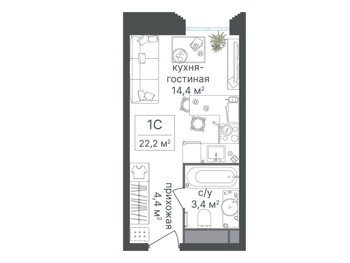 Планировка: Студия 22.20 м² в новостройке Варшавские ворота