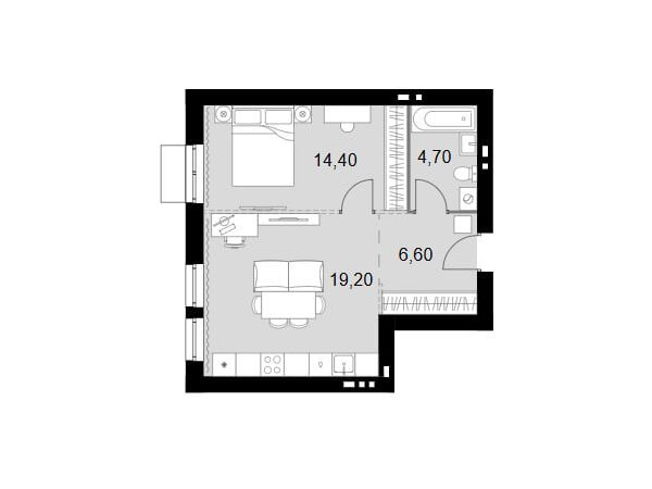 Планировка: 2-комн. квартира 44.90 м² в новостройке Апрелевка Клаб