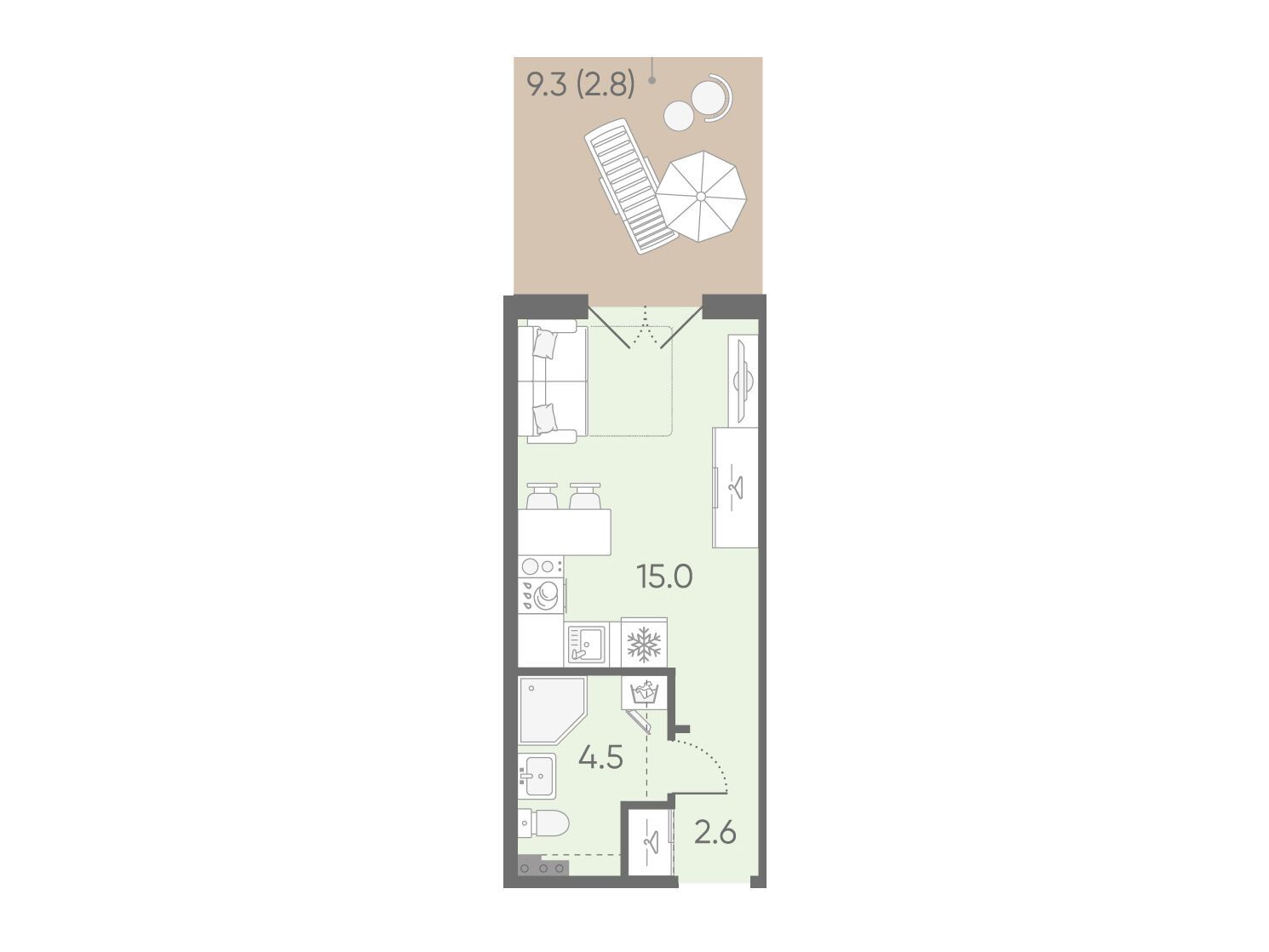 Планировка: Студия 24.90 м² в новостройке Пулково Лайк