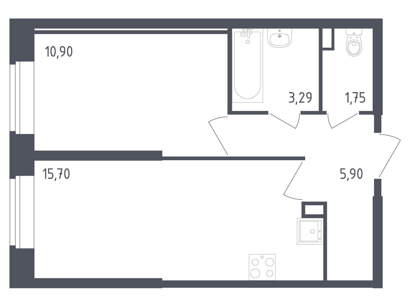 Планировка: 1-комн. квартира 37.54 м² в новостройке Живи! В Рыбацком