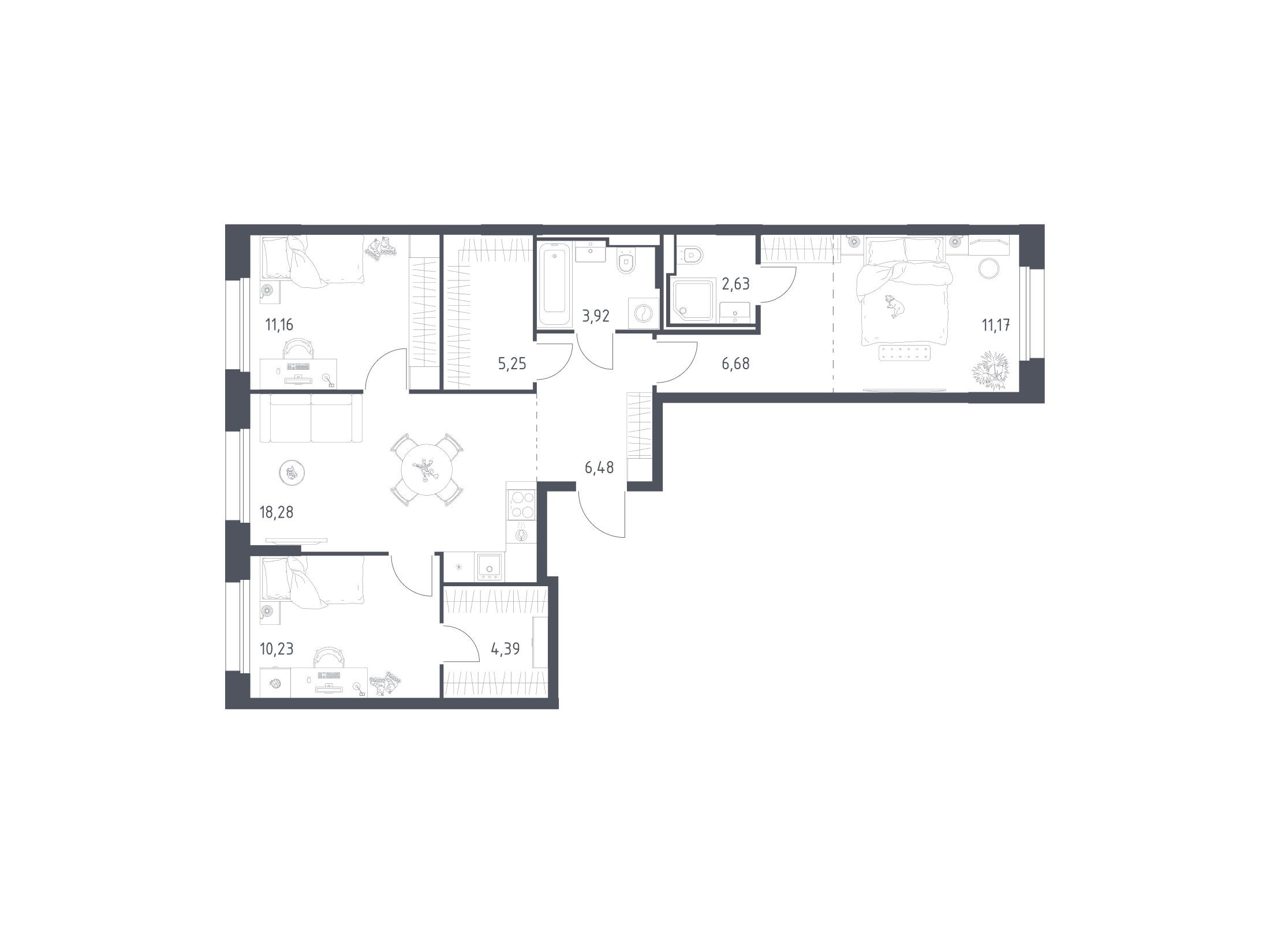 Планировка: 3-комн. квартира 80.19 м² в новостройке Заречье Парк