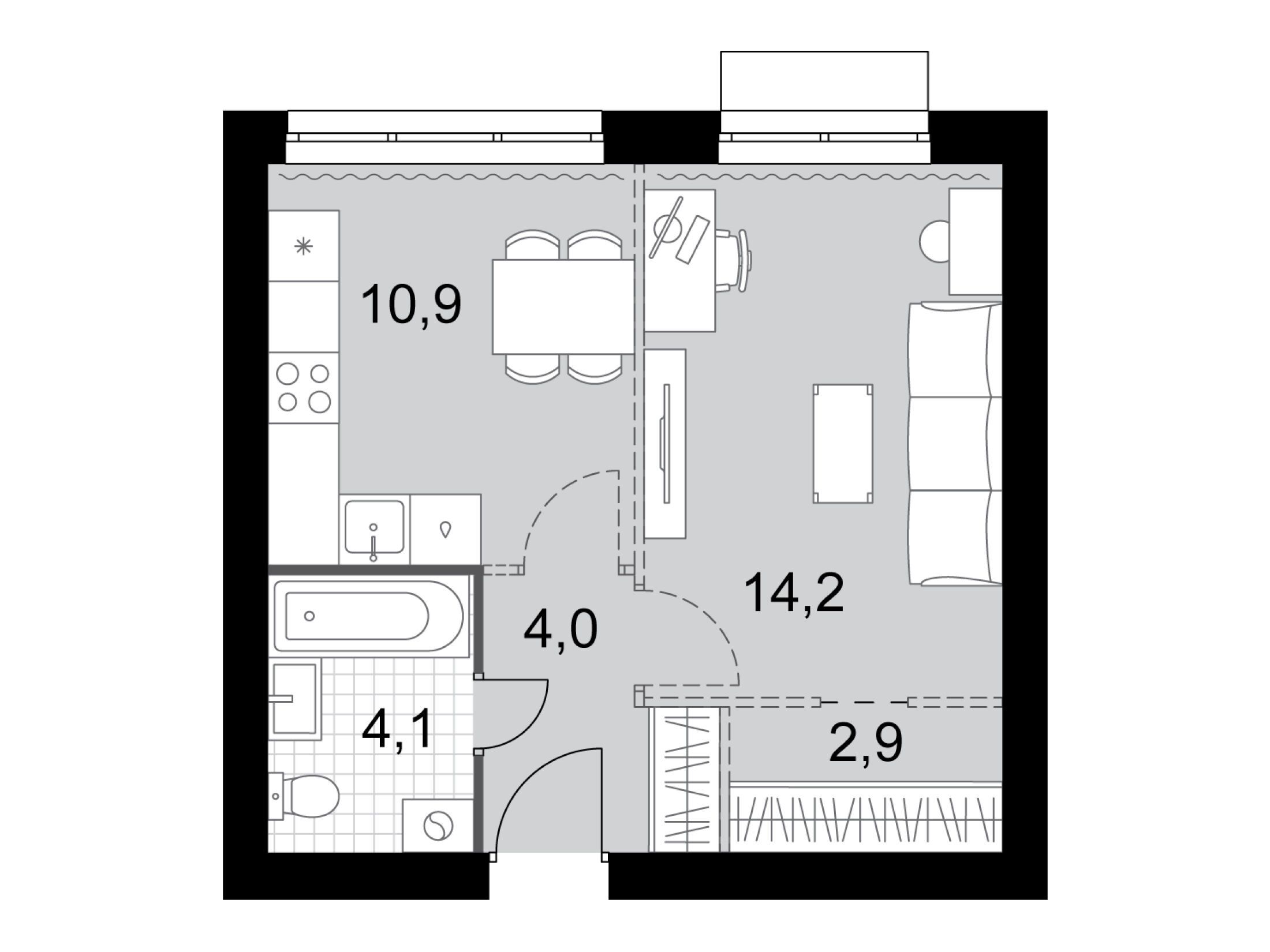 Планировка: 1-комн. квартира 36.10 м² в новостройке ЖК Дубровицы клаб