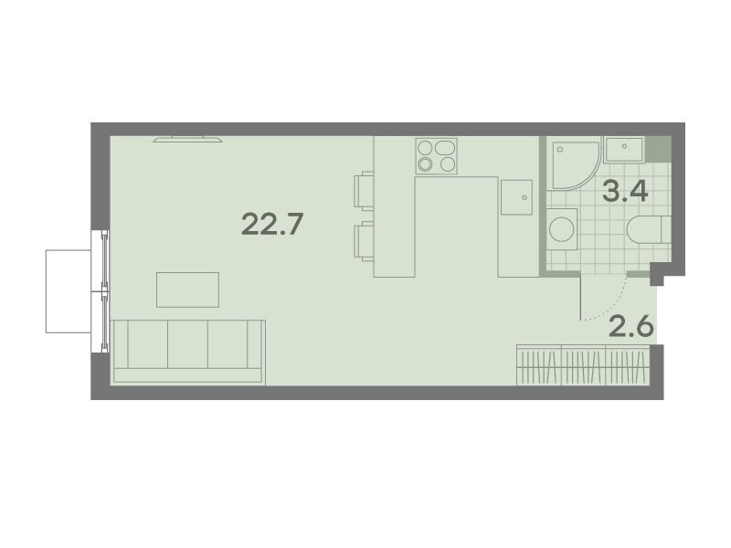 Планировка: Студия 28.80 м² в новостройке ЖК Парксайд