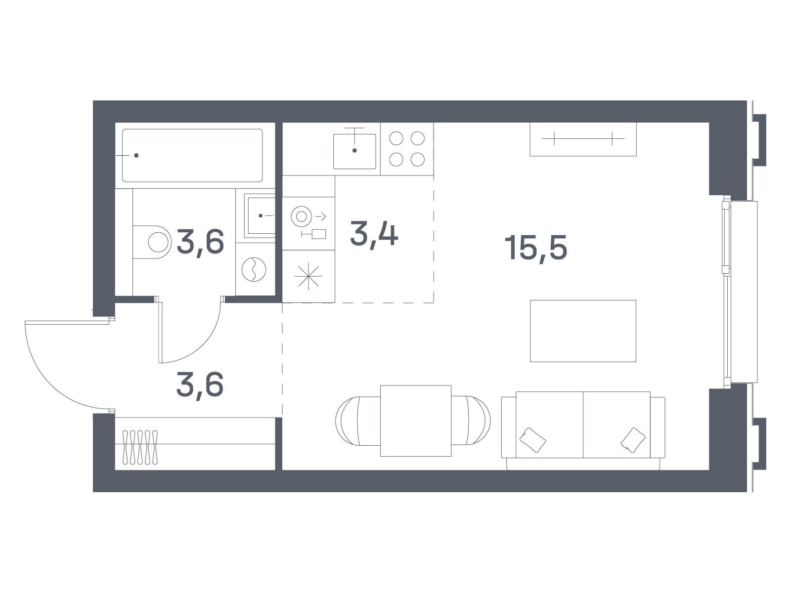 Планировка: Студия 26.10 м² в новостройке ЖК Портленд. Дом на берегу