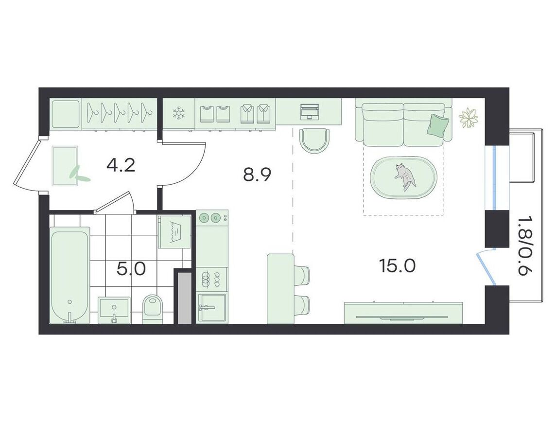 Планировка: Студия 34.40 м² в новостройке Джи Три Театральный