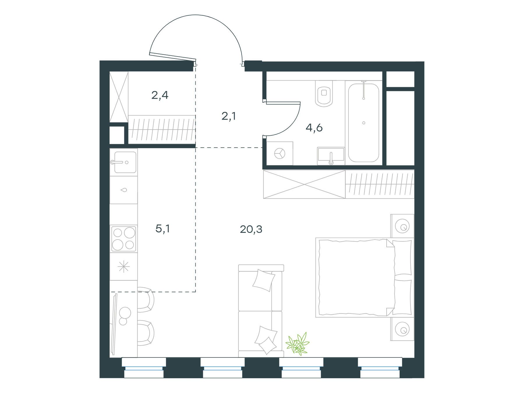 Планировка: Студия 34.40 м² в новостройке Левел Селигерская