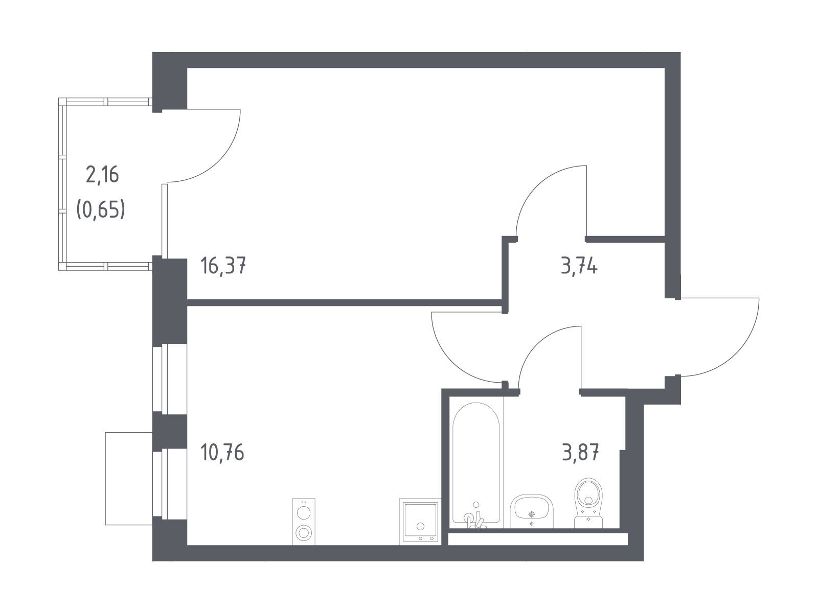 Планировка: 1-комнатная квартира 35.39 м² в новостройке Подольские кварталы