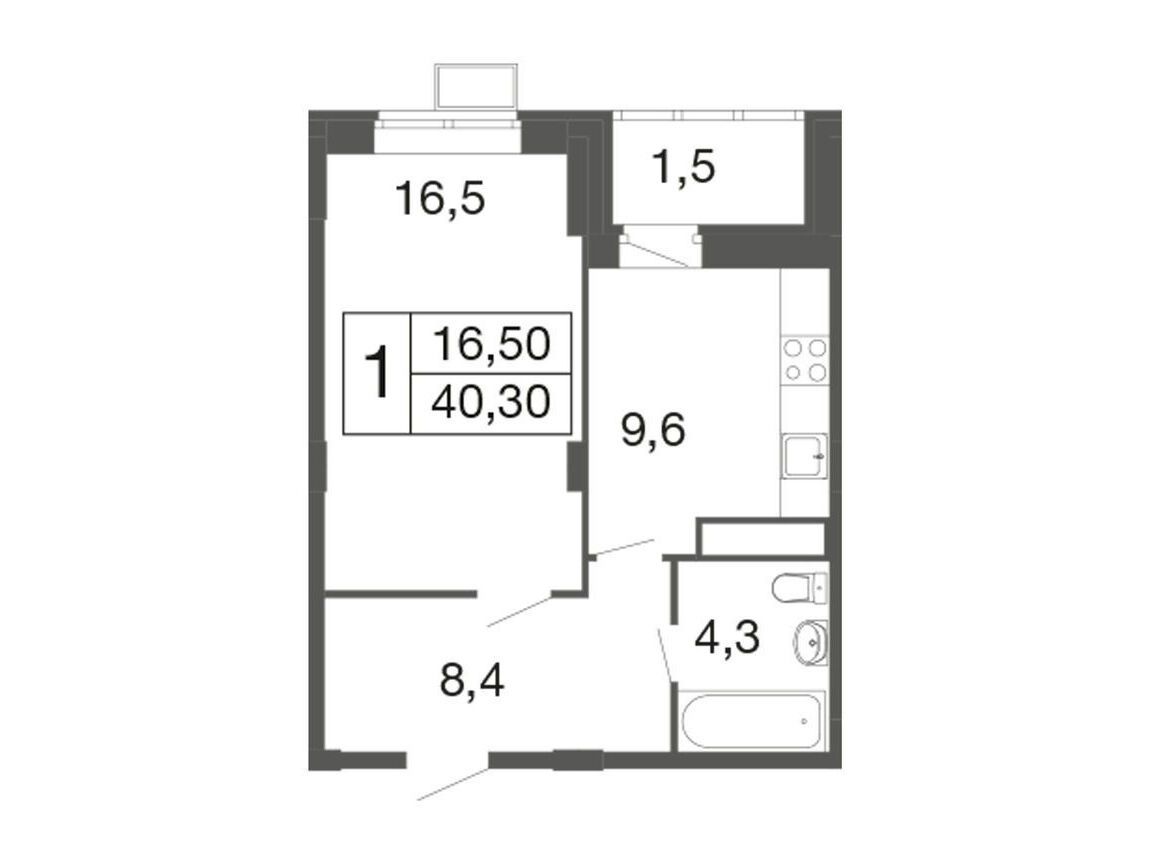 Планировка: 1-комн. квартира 40.30 м² в новостройке ЖК Времена года (Апрелевка)