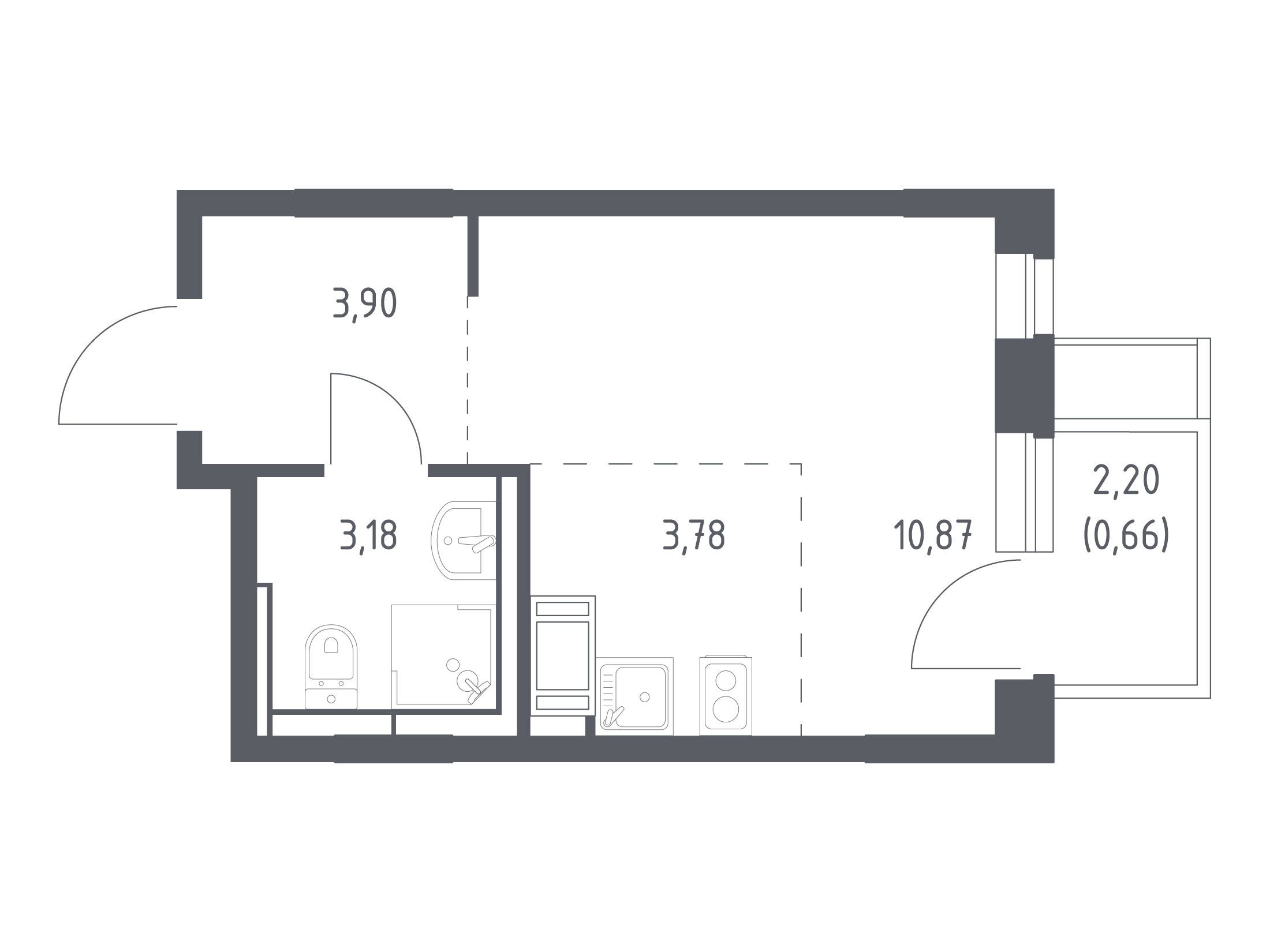 Планировка: Студия 22.39 м² в новостройке Пятницкие Луга