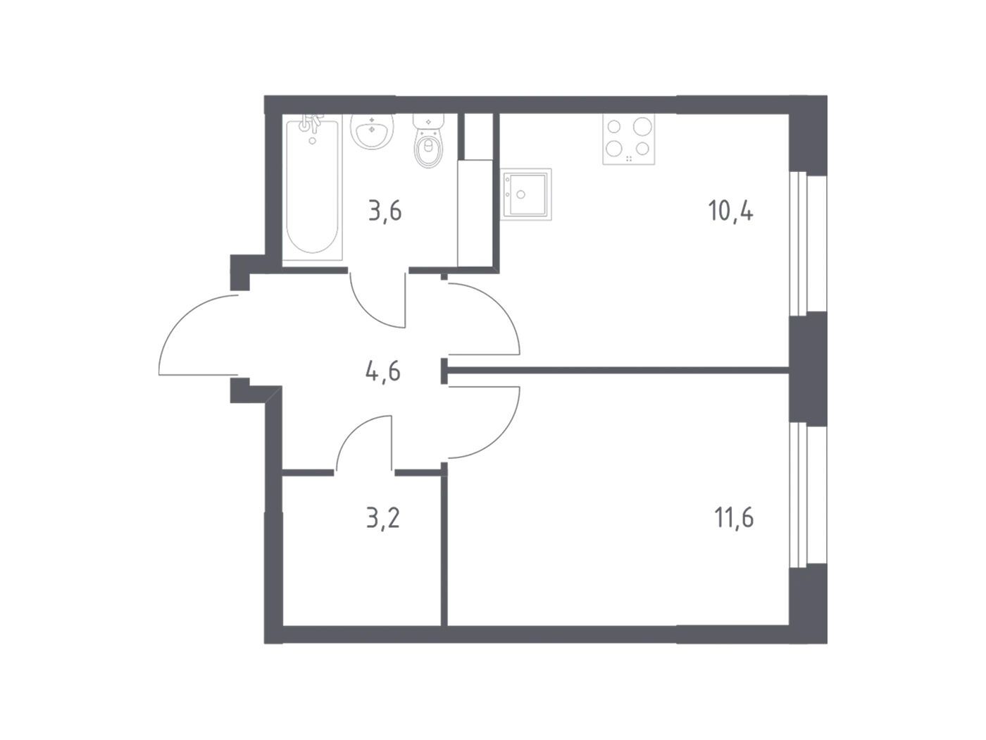 Планировка: 1-комн. квартира 32.60 м² в новостройке Эко Бунино