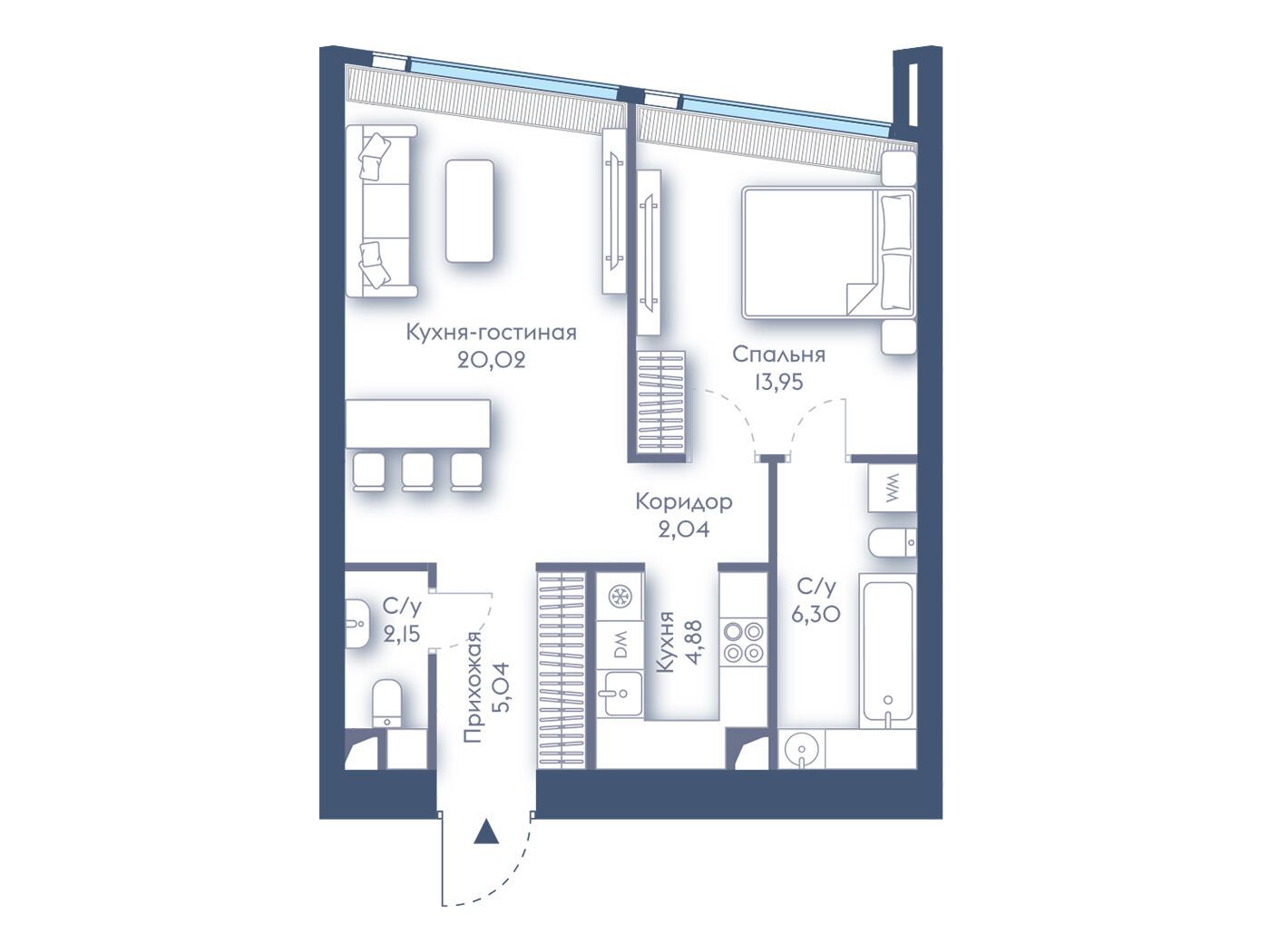 Планировка: 1-комн. квартира 54.38 м² в новостройке Дом Дау