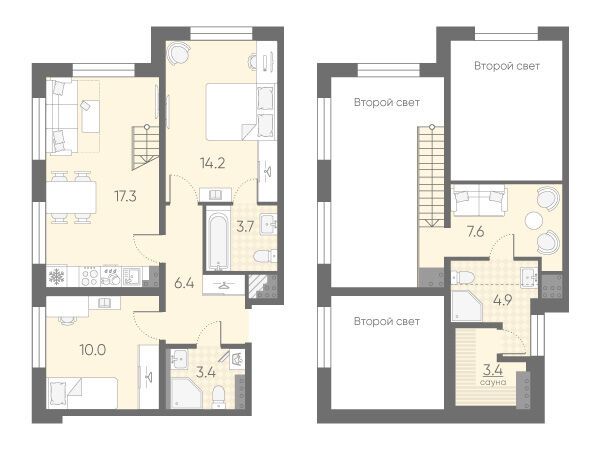 Планировка: 2-комн. квартира 70.90 м² в новостройке Пулково Лайк