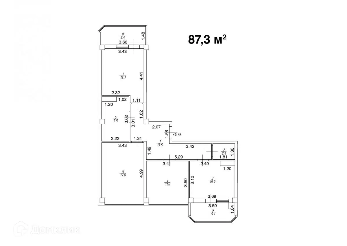 Планировка: 3-комн. квартира 87.30 м² в новостройке Квартал Лета