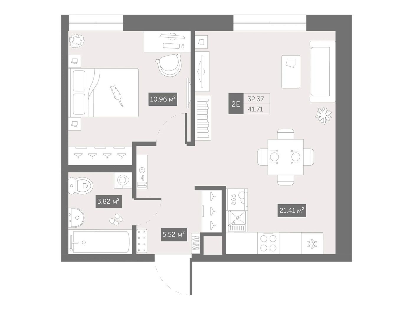 Планировка: 1-комн. квартира 43.00 м² в новостройке Зум Черная речка