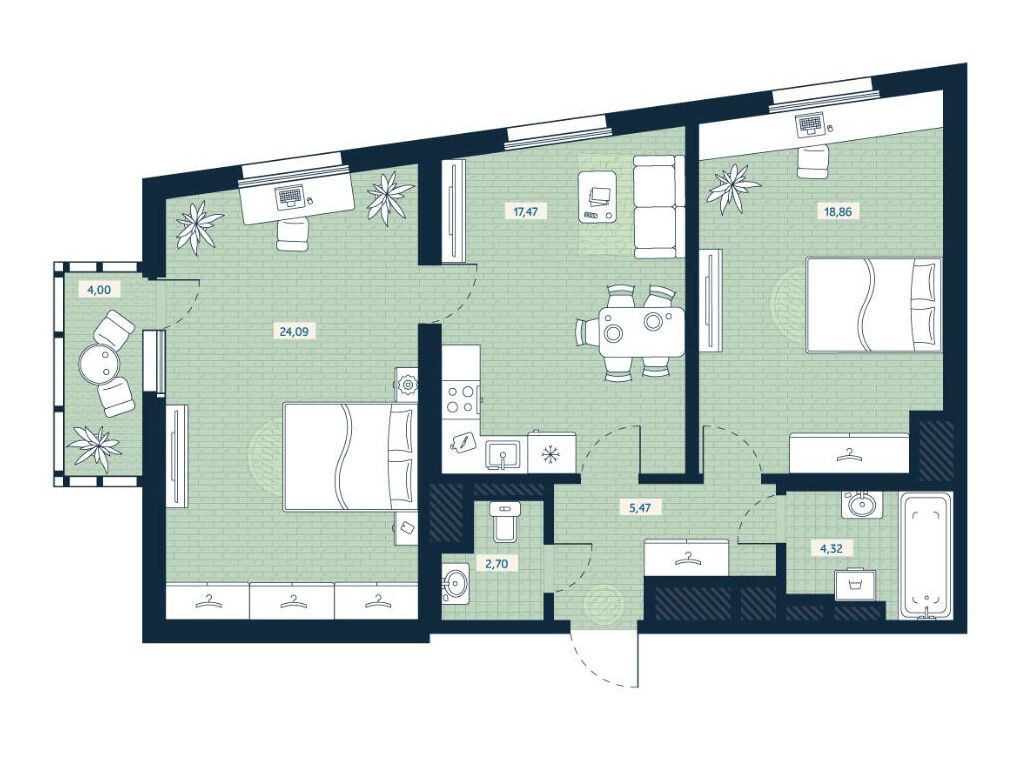 Планировка: 3-комн. квартира 73.11 м² в новостройке Белевский клуб