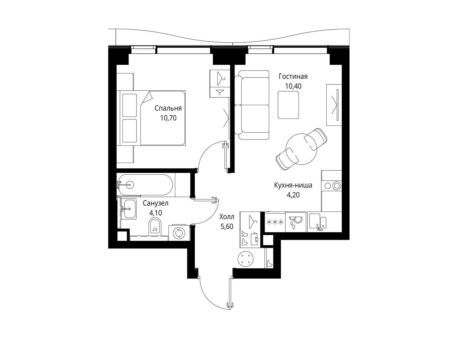 Планировка: 1-комн. квартира 35.00 м² в новостройке ЖК Ситидзен