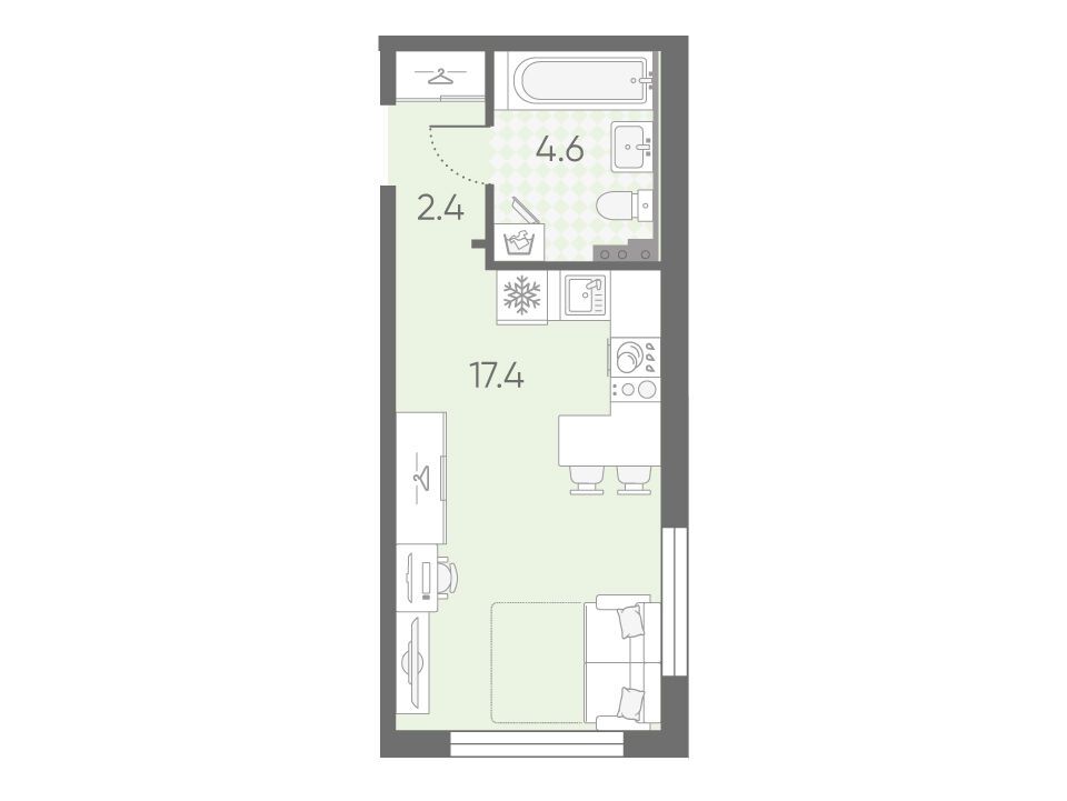 Планировка: Студия 24.40 м² в новостройке Пулково Лайк